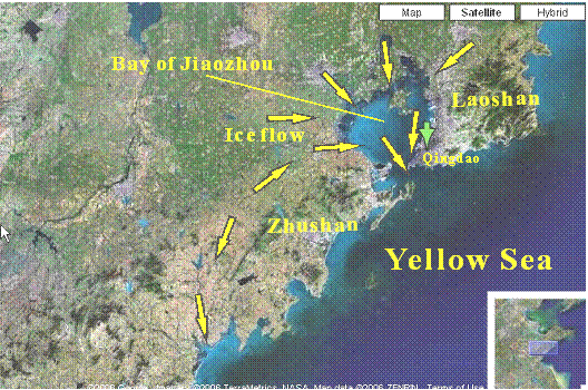 1万年)晚期覆盖山东半岛的大陆冰川(第四纪大陆冰川)向